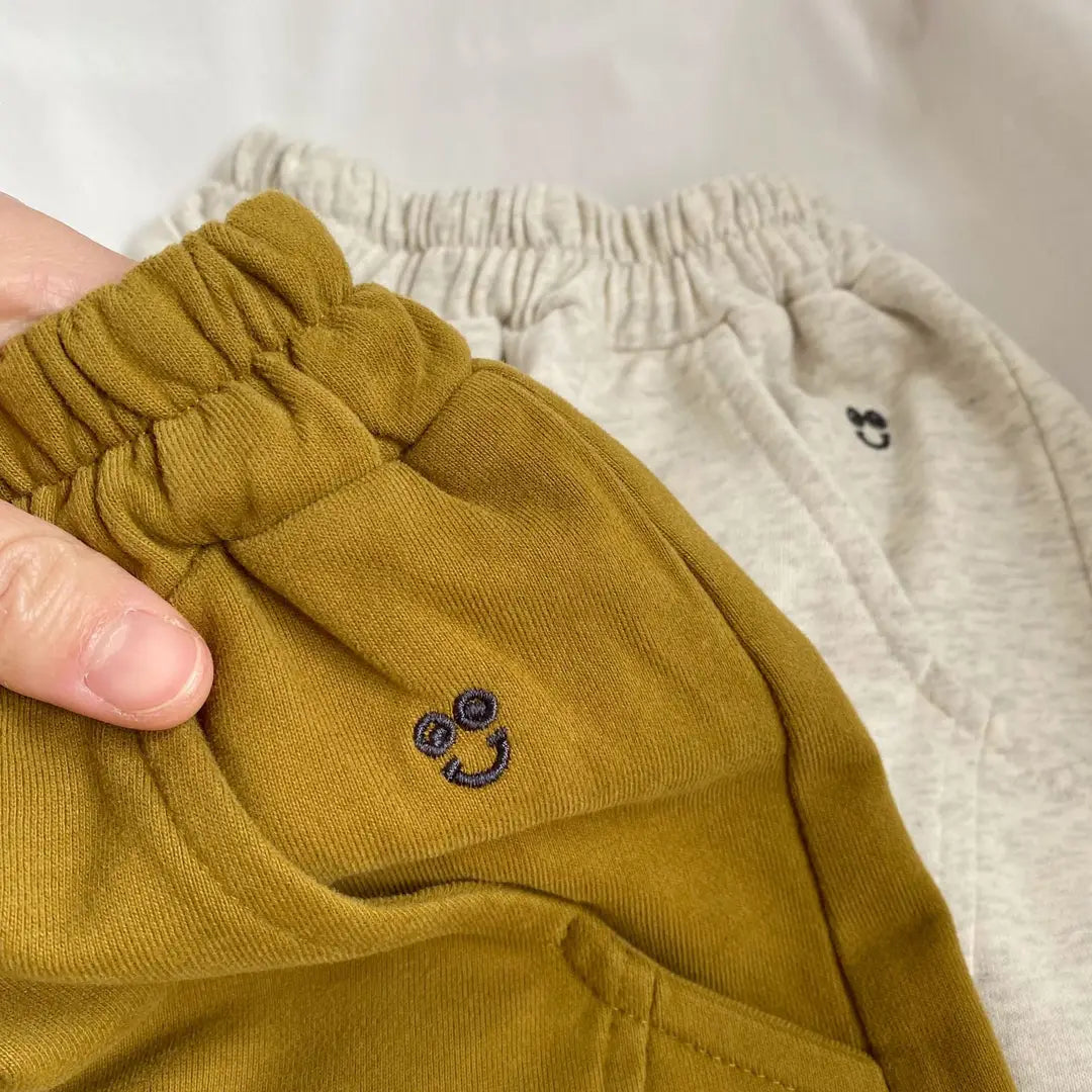 Kids Knitted Sweatpants with Smile Embroidery Drawstring Waist