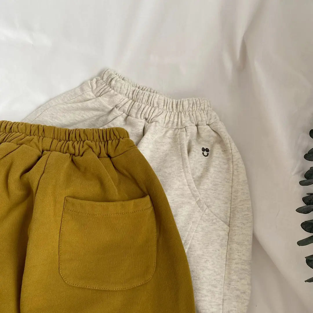 Kids Knitted Sweatpants with Smile Embroidery Drawstring Waist
