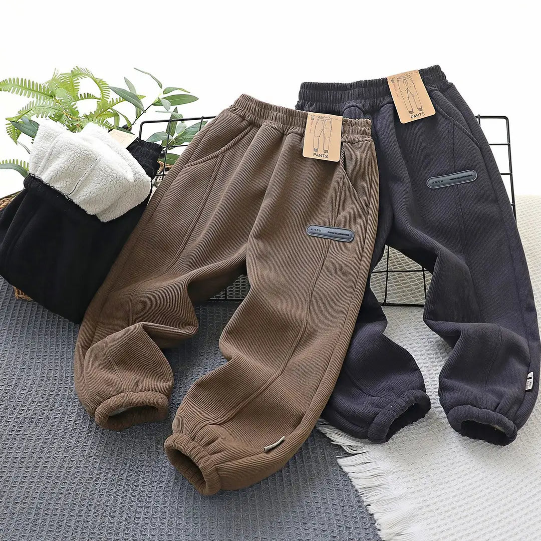 Kids Corduroy Cotton Pants Winter Warm Cozy Fit