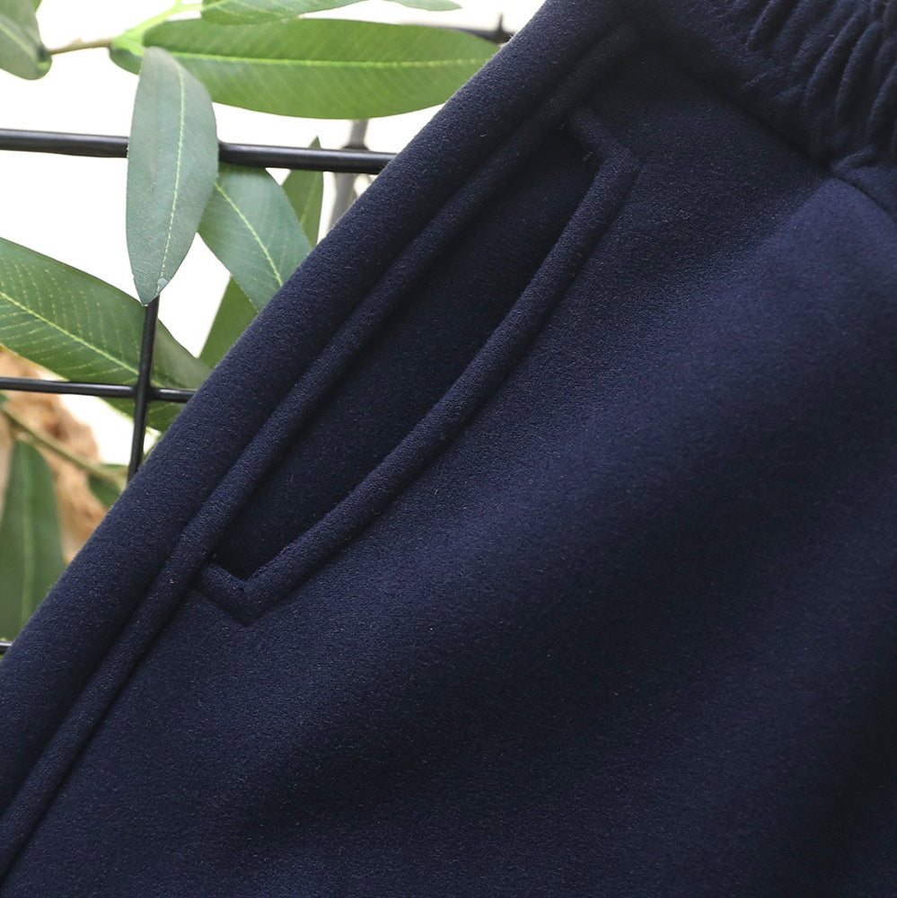 Kids Windproof Velvet Pants Navy Blue with Panda Patch