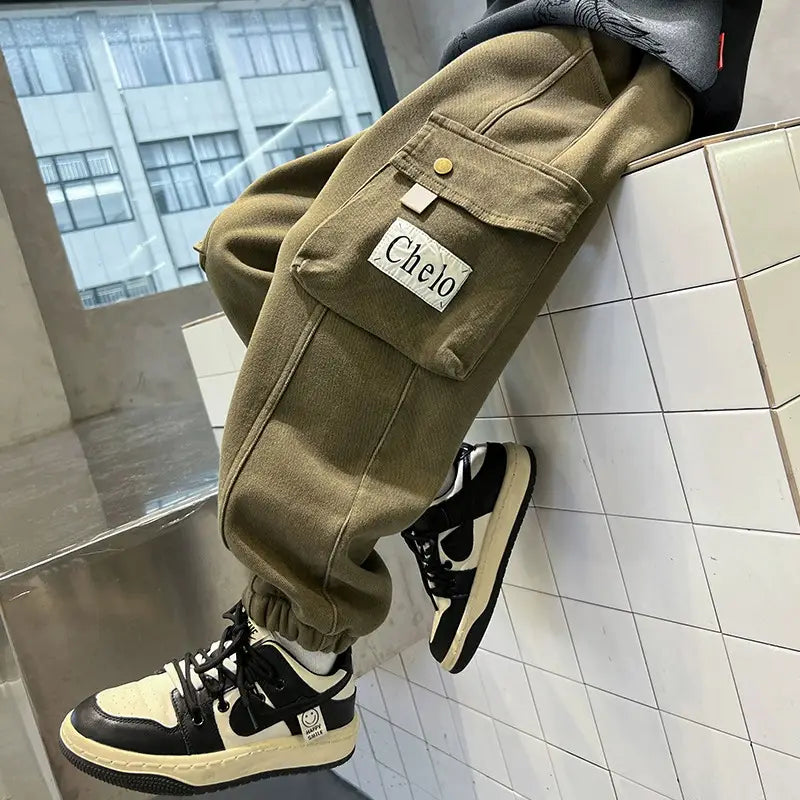 Green Cargo Pants for Kids Spring Autumn Casual Wear