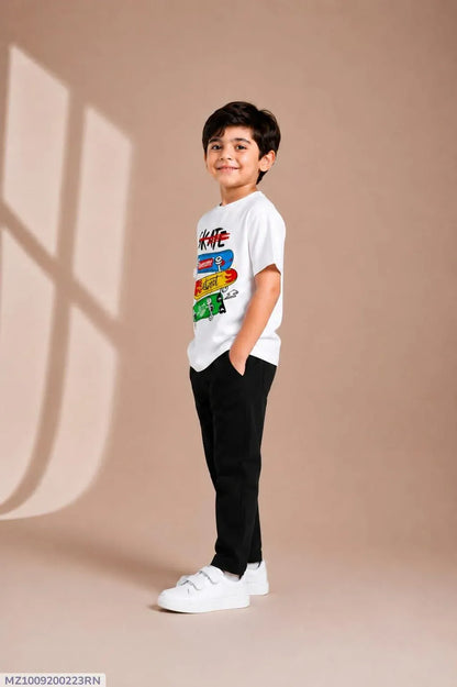 Kids Graphic Track Suit White Black Summer Wear