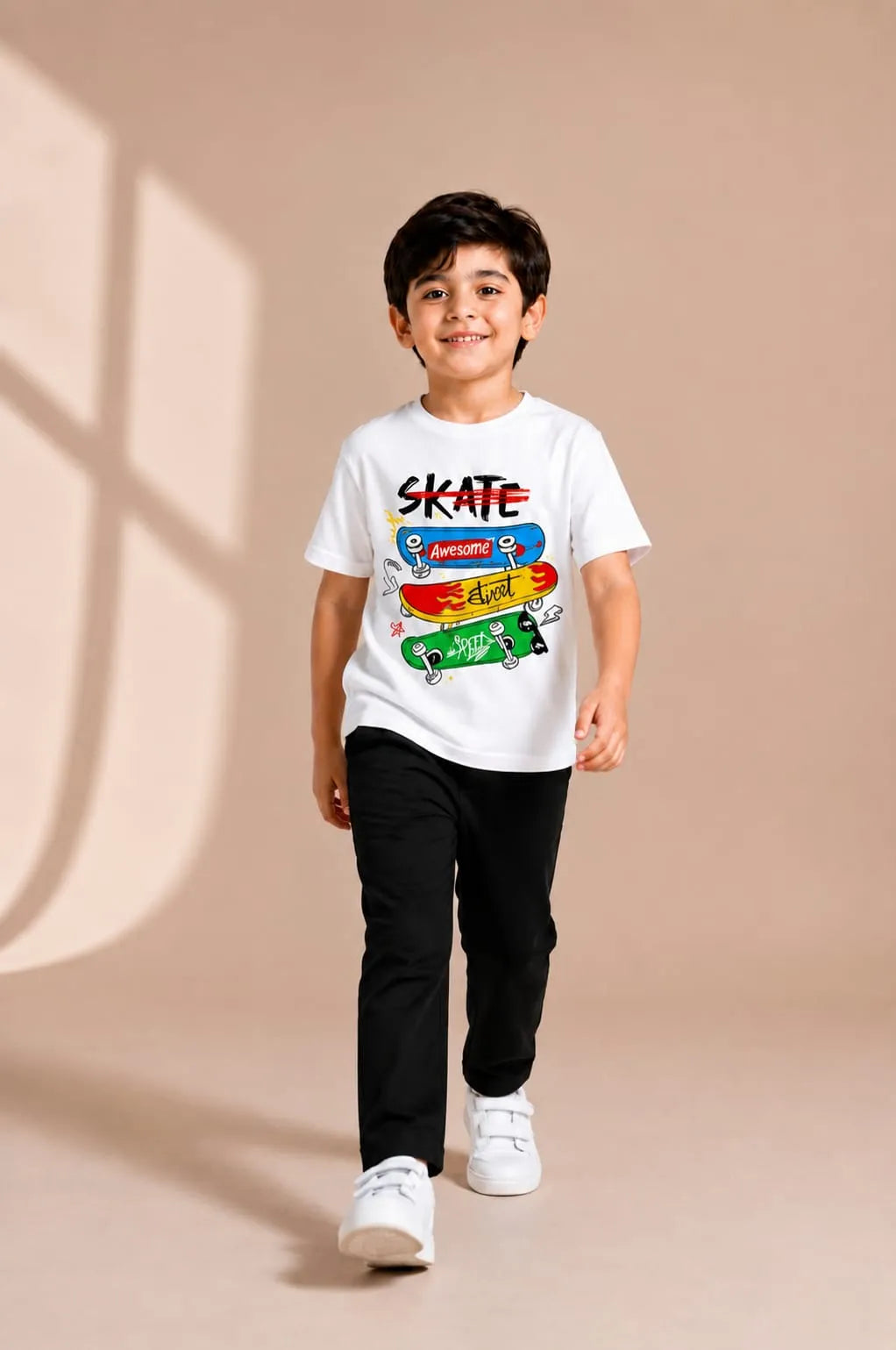 Kids Graphic Track Suit White Black Summer Wear