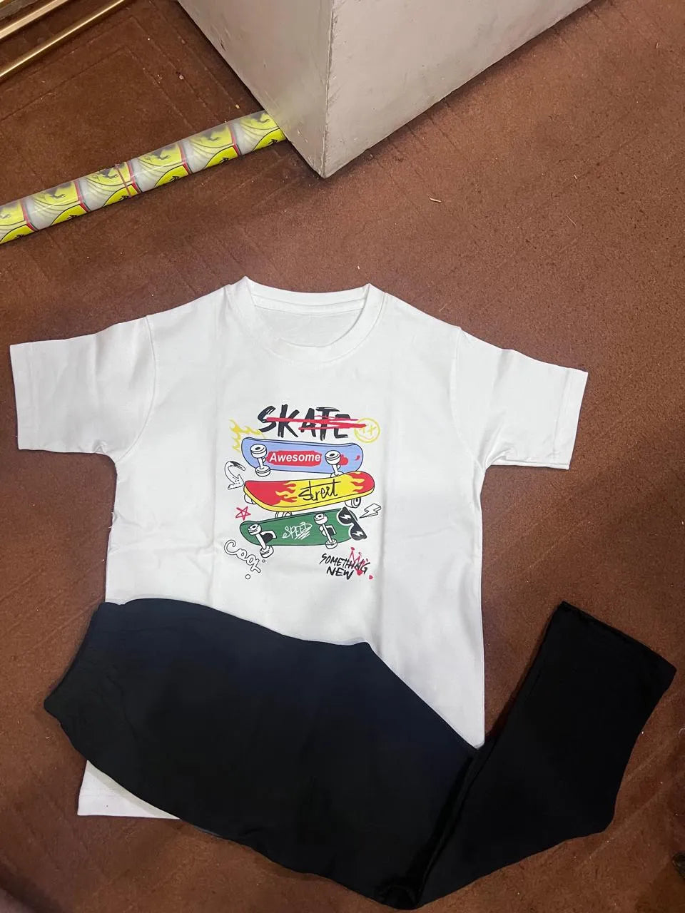 Kids Graphic Track Suit White Black Summer Wear