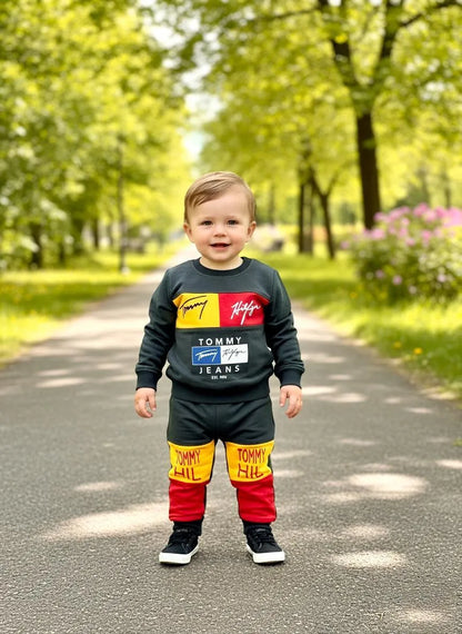 2 Sets Fleece Tracksuit for Boys Monster Truck Dinosaur Print
