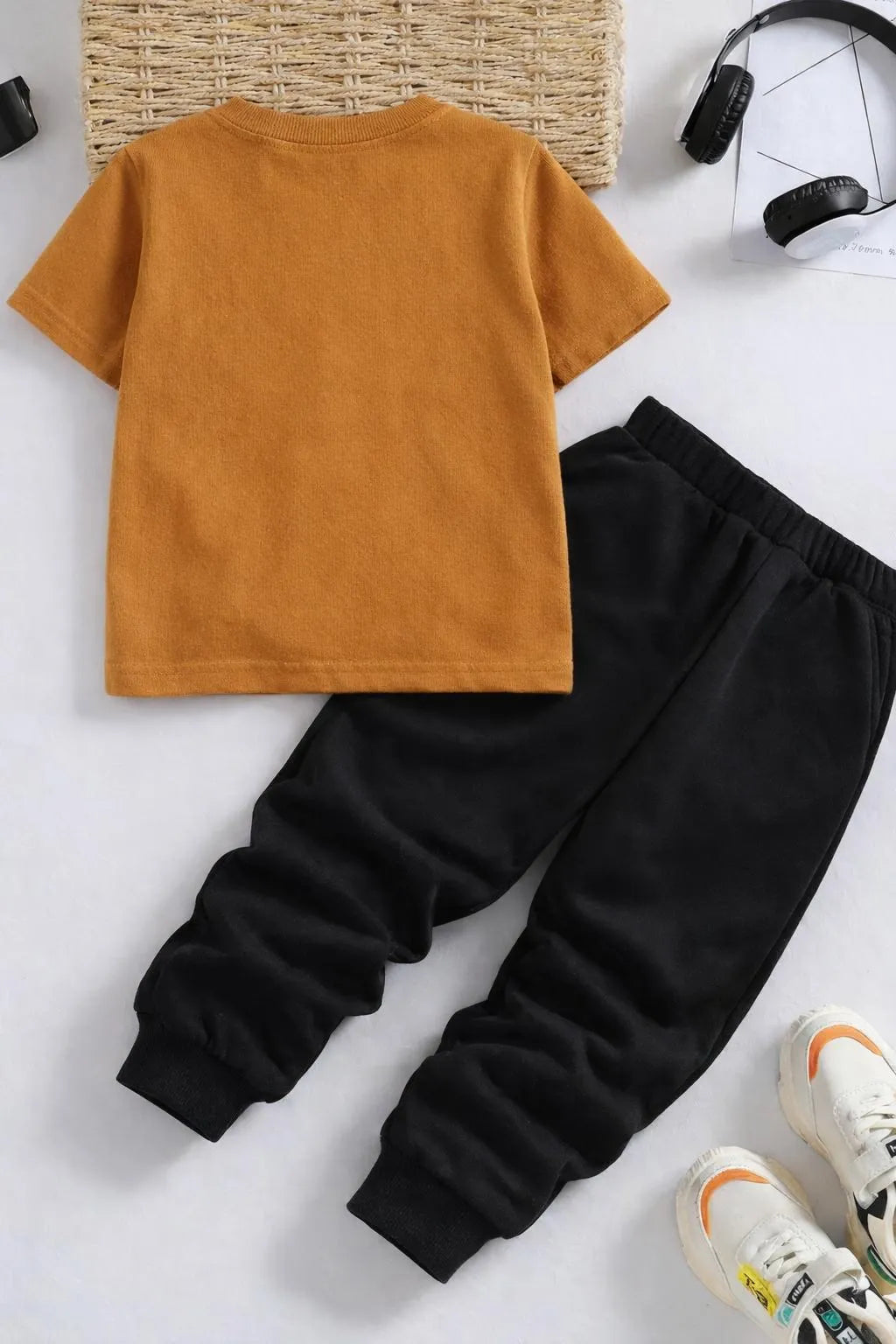 Kids Soccer Ball Print Tracksuit Brown Black 1-12Y