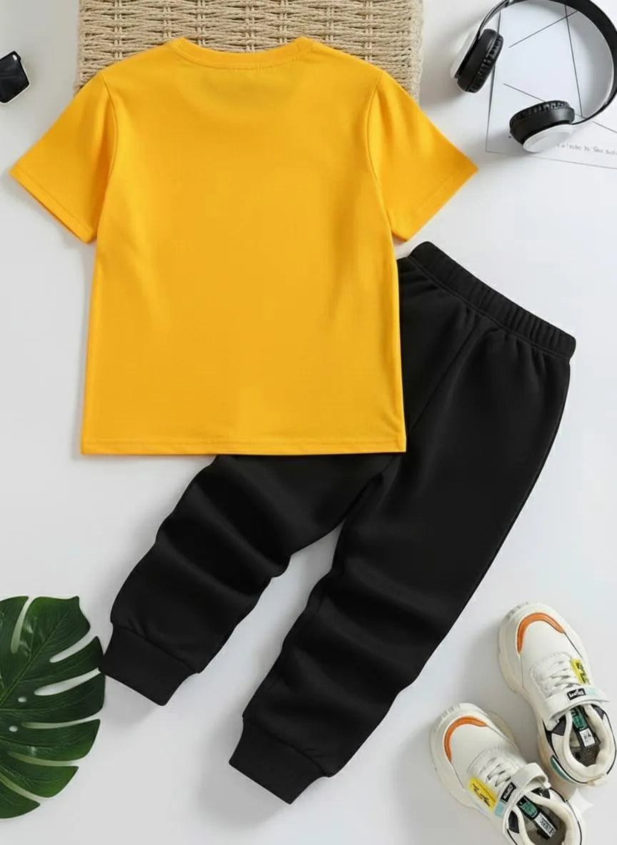 Kids Printed Tracksuit Yellow Black Boys 1-12Y