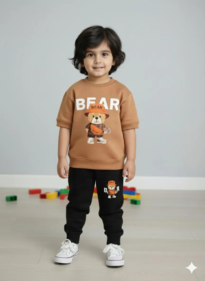 Bear Print 2-Piece Tracksuit for Kids 1-12 Years