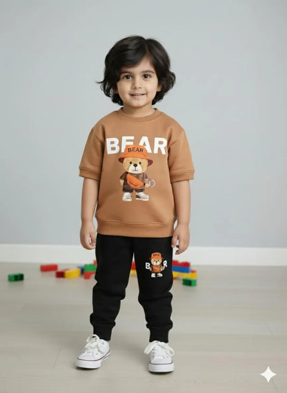 Bear Print 2-Piece Tracksuit for Kids 1-12 Years
