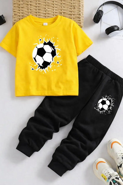 Kids Soccer Print Tracksuit Yellow Black 1-12Y
