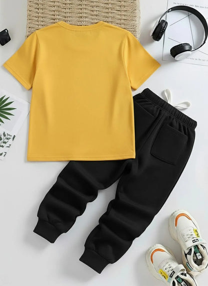 Kids Soccer Print Tracksuit Yellow Black 1-12Y