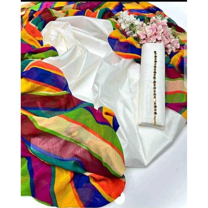 White Katan Silk 3-Piece Suit with Vibrant Organza Dupatta