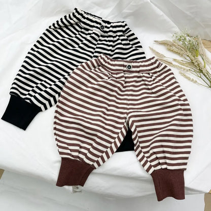 Kids Striped Harem Pants Black Brown 2-6Y