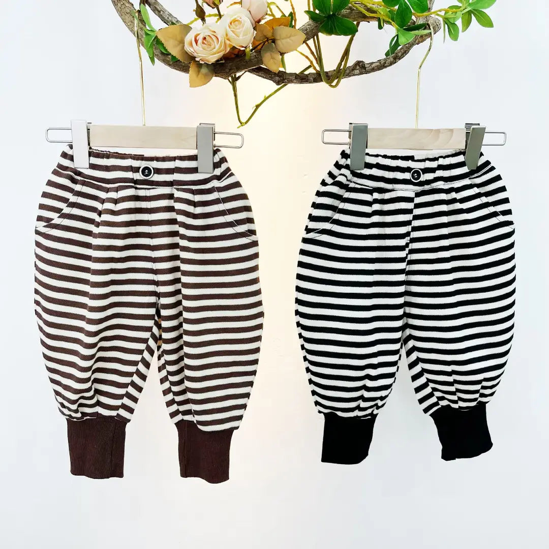 Kids Striped Harem Pants Black Brown 2-6Y