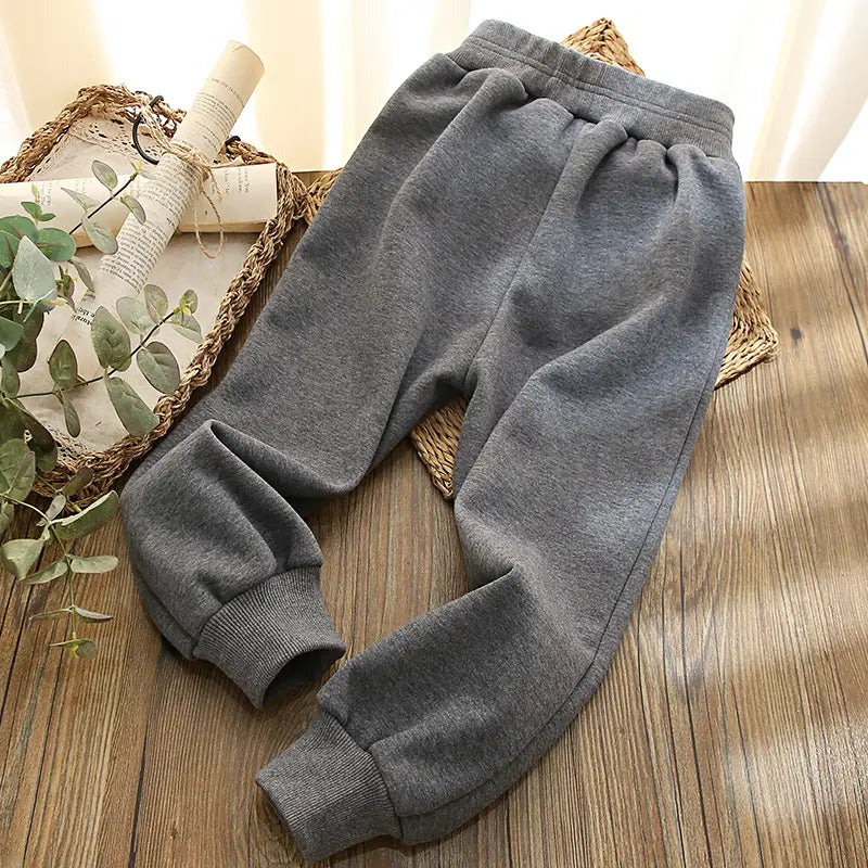 Boys Velvet Zipper Pants Navy Blue Slim Fit Winter Warm