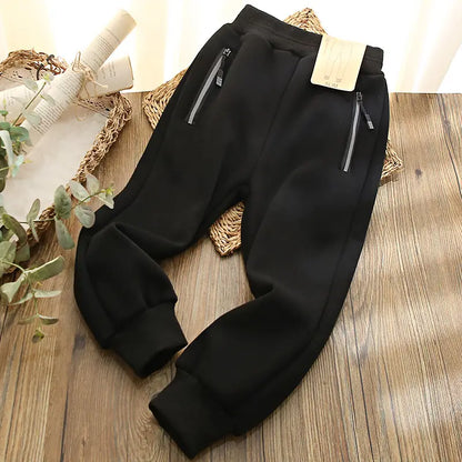 Boys Velvet Zipper Pants Navy Blue Slim Fit Winter Warm