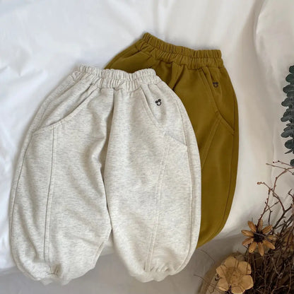 Kids Knitted Sweatpants with Smile Embroidery Drawstring Waist