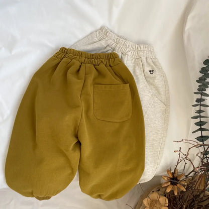Kids Knitted Sweatpants with Smile Embroidery Drawstring Waist