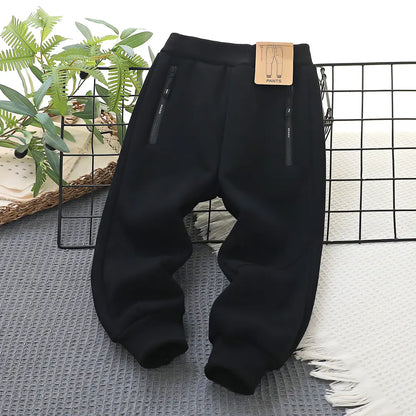 Kids Fleece Pants Navy Black Zipper Pockets Winter Warm