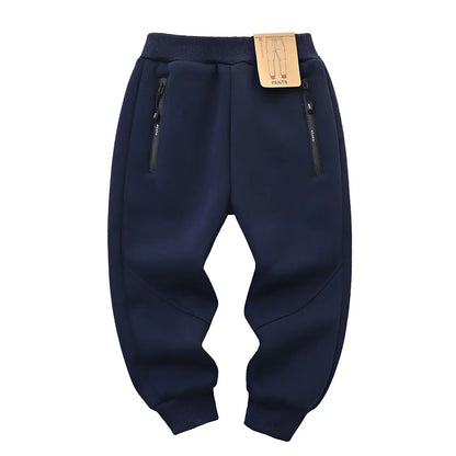 Kids Fleece Pants Navy Black Zipper Pockets Winter Warm