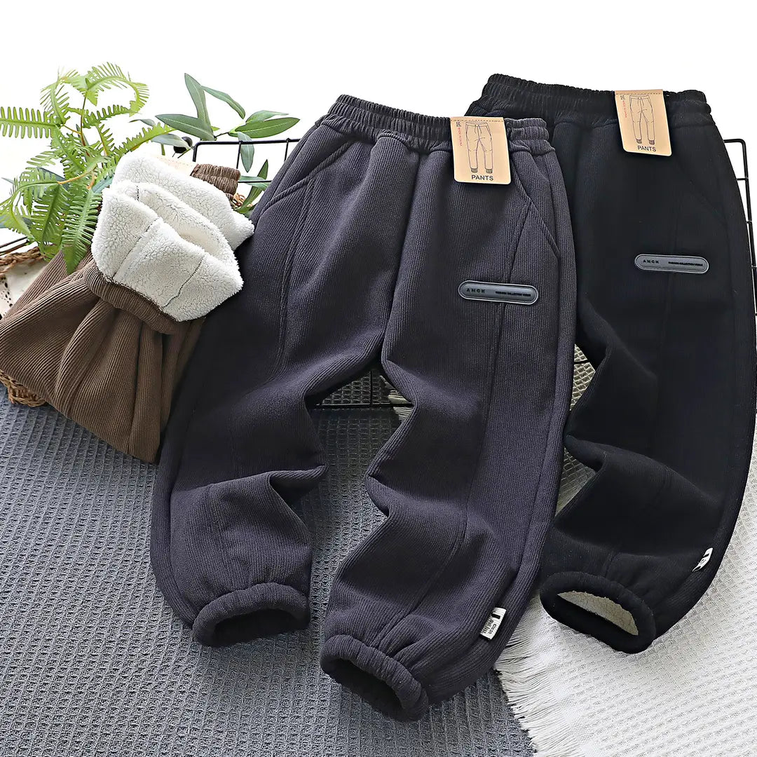 Kids Corduroy Cotton Pants Winter Warm Cozy Fit