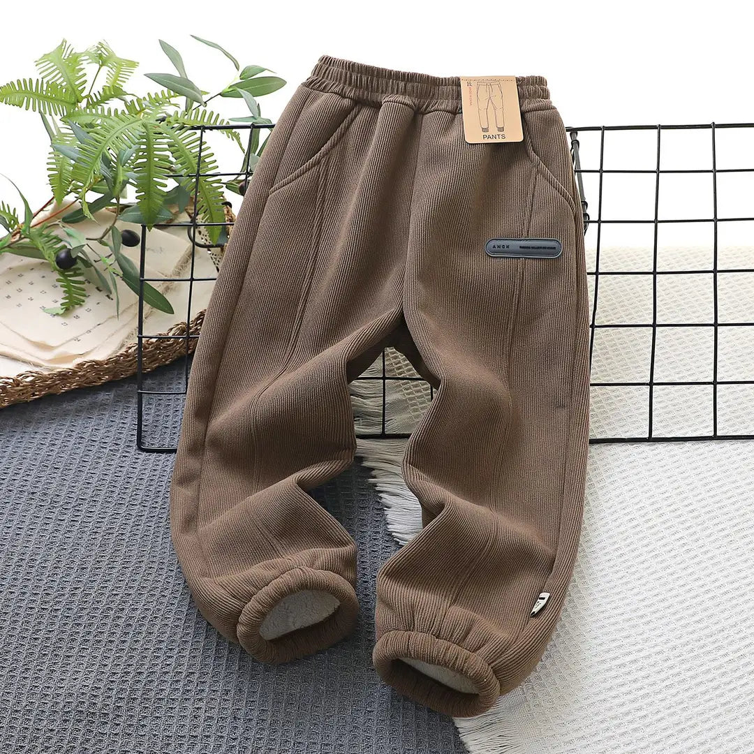 Kids Corduroy Cotton Pants Winter Warm Cozy Fit