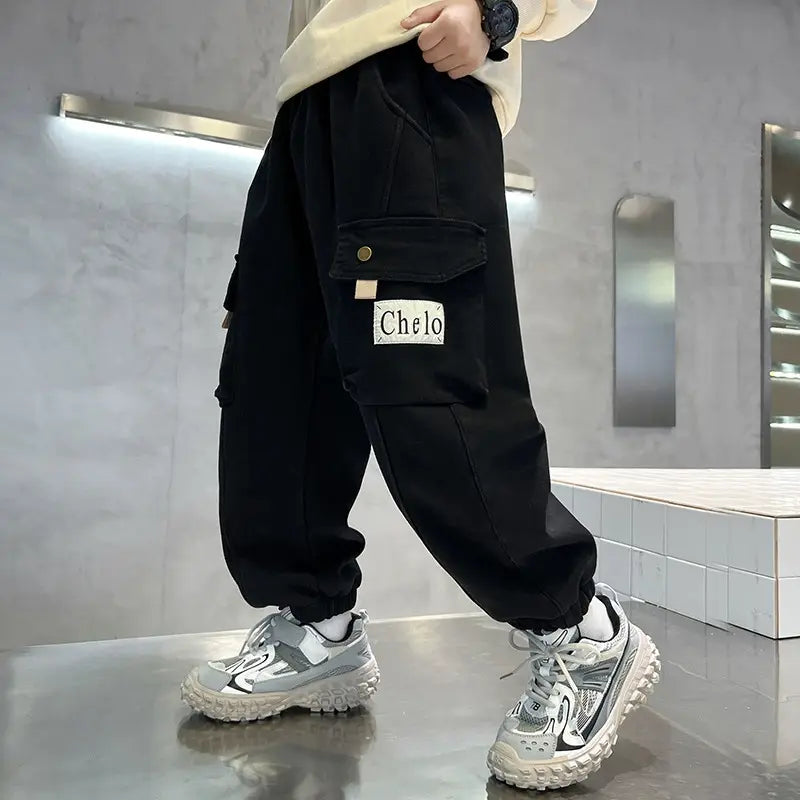 Green Cargo Pants for Kids Spring Autumn Casual Wear