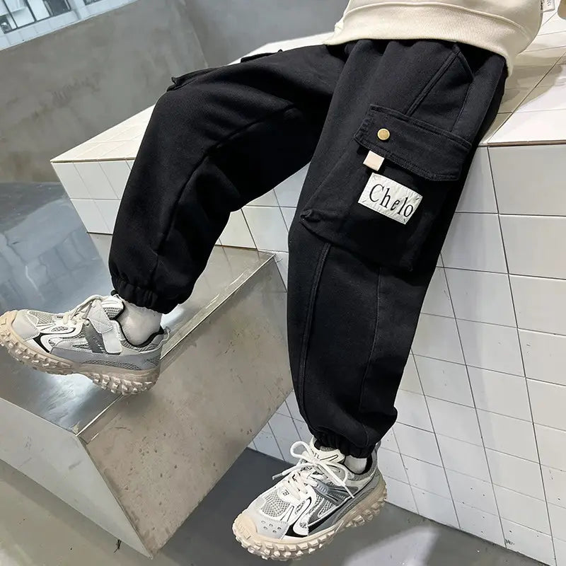 Green Cargo Pants for Kids Spring Autumn Casual Wear