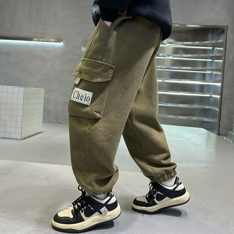 Green Cargo Pants for Kids Spring Autumn Casual Wear
