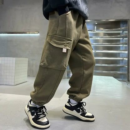 Green Cargo Pants for Kids Spring Autumn Casual Wear