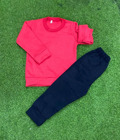 Girls Fleece Printed Tracksuit Red Black 3-4Yrs