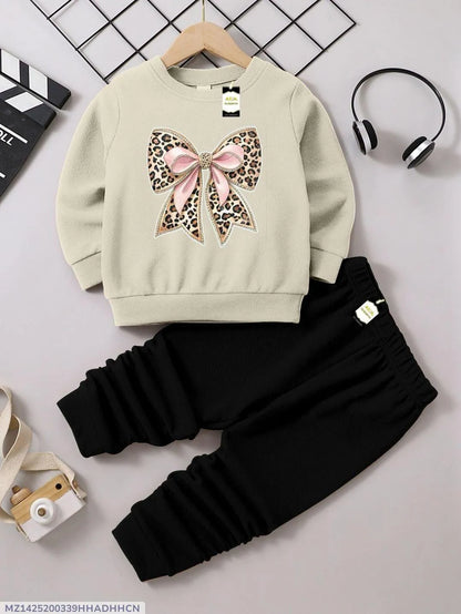 Girls Fleece Printed Tracksuit Brown 3-4Yrs Winter