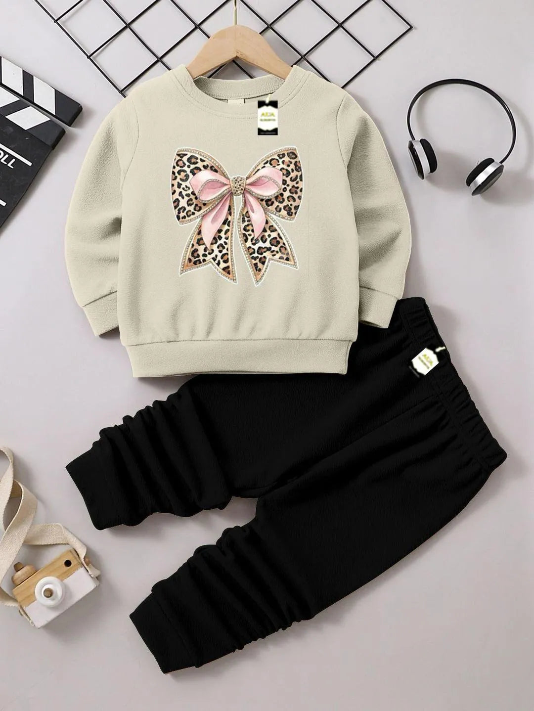 Girls Fleece Printed Tracksuit Brown 3-4Yrs Winter