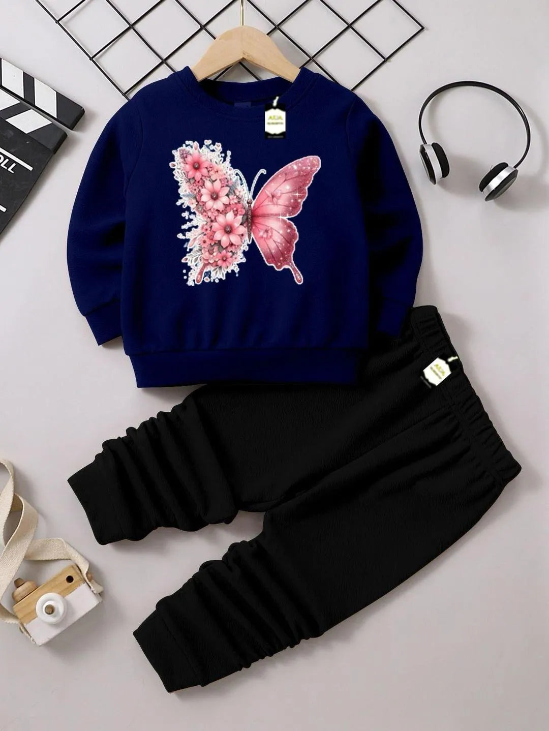 Girls Fleece Printed Tracksuit Blue 3-9Yrs Winter