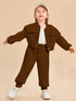 Kids Brown Fleece Jacket & Trouser Set 2Pcs