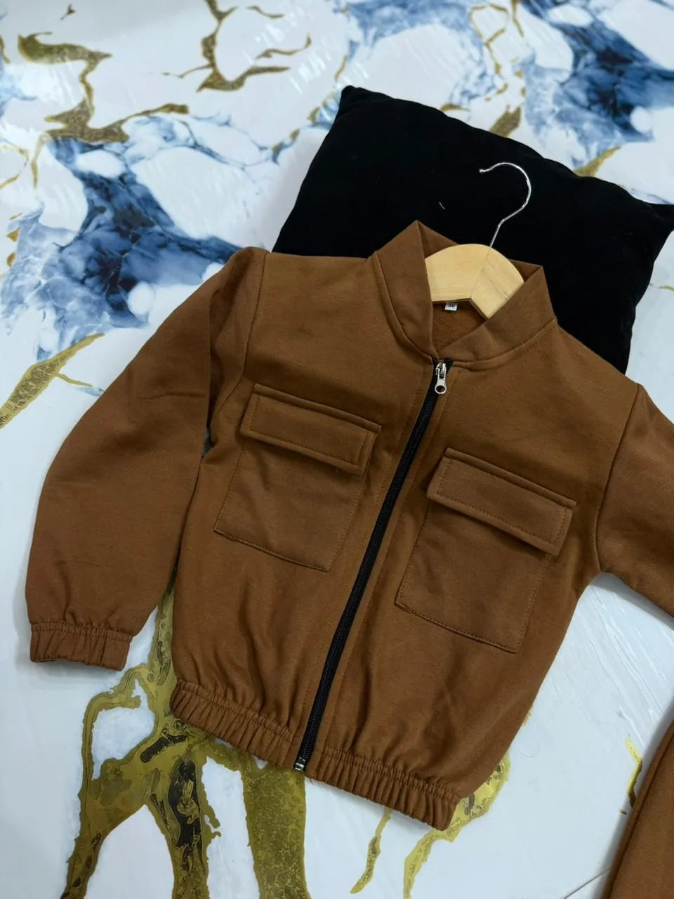Kids Brown Fleece Jacket &amp; Trouser Set 2Pcs