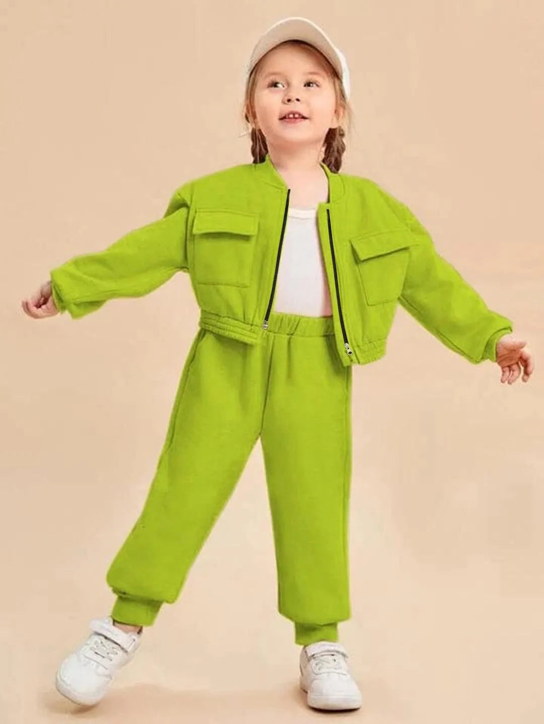 Kids Green Fleece Tracksuit 2-Piece Set