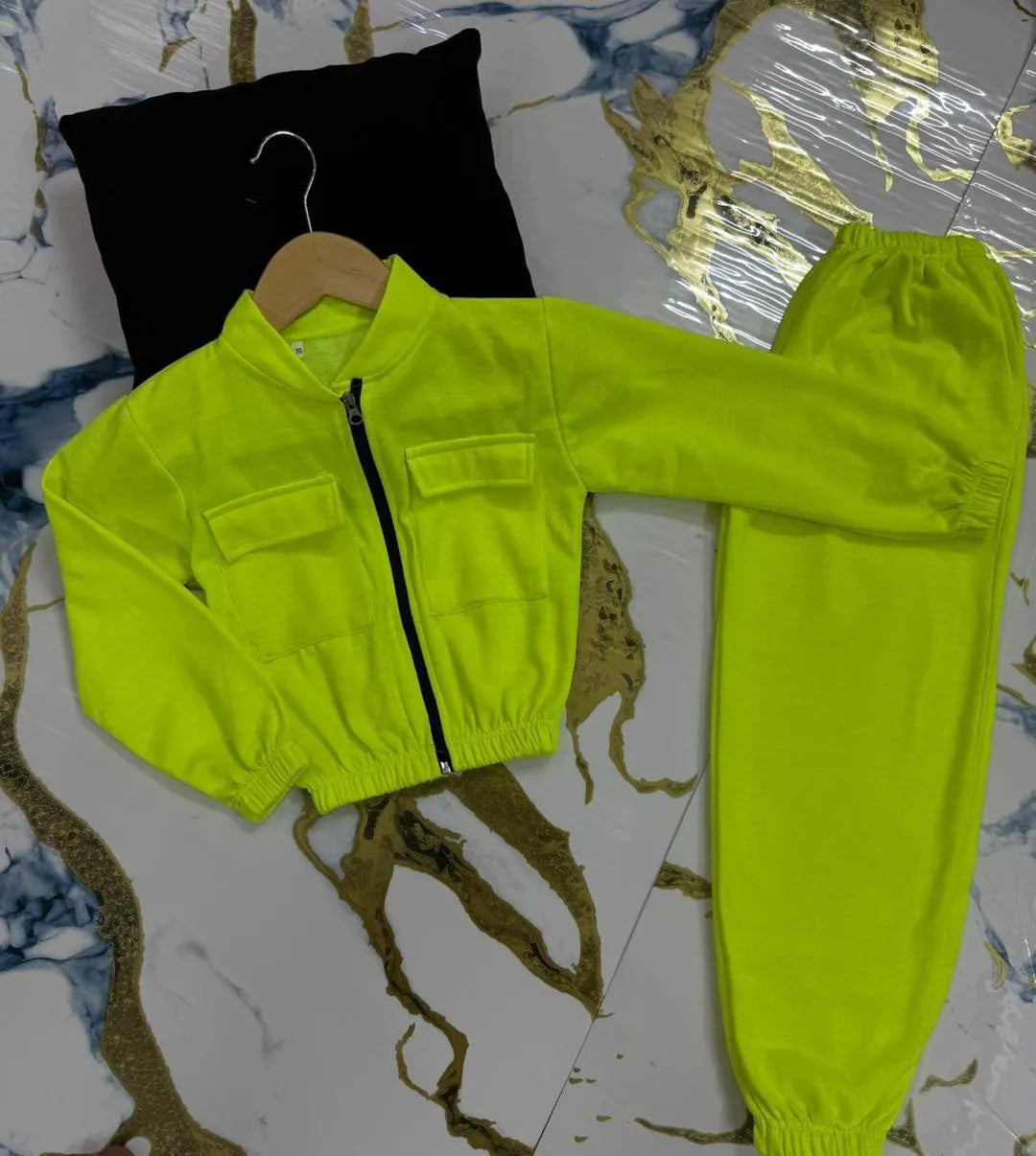 Kids Green Fleece Tracksuit 2-Piece Set
