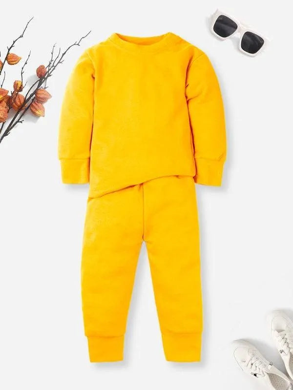 Vibrant Yellow Fleece Tracksuit for Kids 3-14 Years