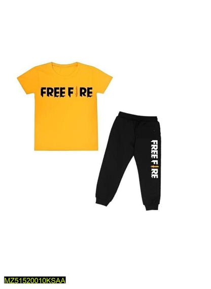 Kids Free Fire Printed Track Suit Yellow Black Micro Fabric