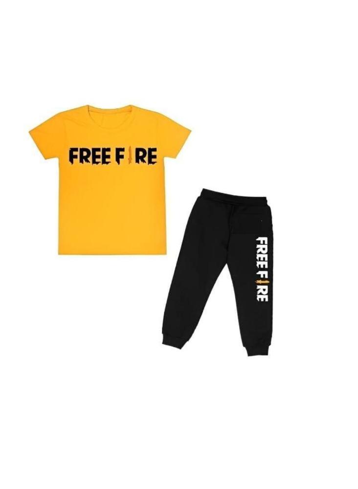 Kids Free Fire Printed Track Suit Yellow Black Micro Fabric
