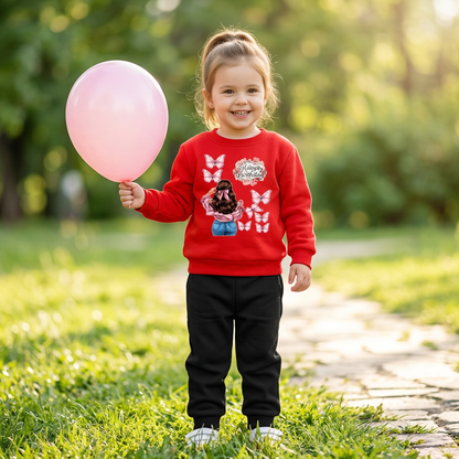 Girls Fleece Printed Tracksuit Red Black 3-4Yrs